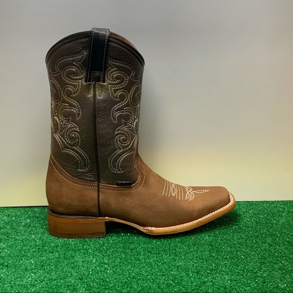 MEN'S WESTERN RODEO COWBOY BOOTS LEATHER SQUARE TOE HAZEL BOTA AVELLANA  945 - Picture 3 of 5